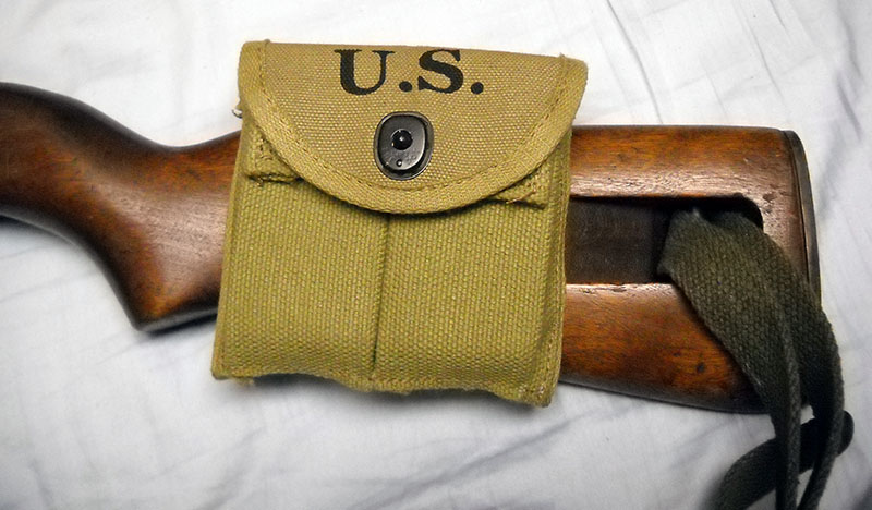detail, M1 carbine ammunition pouch, flap closed